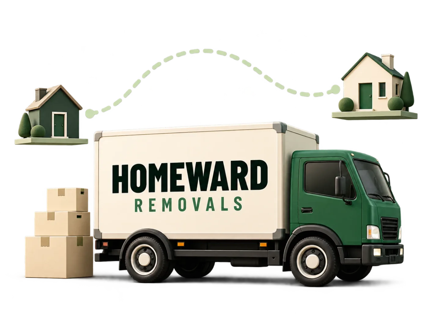 Our green truck on the route between two homes